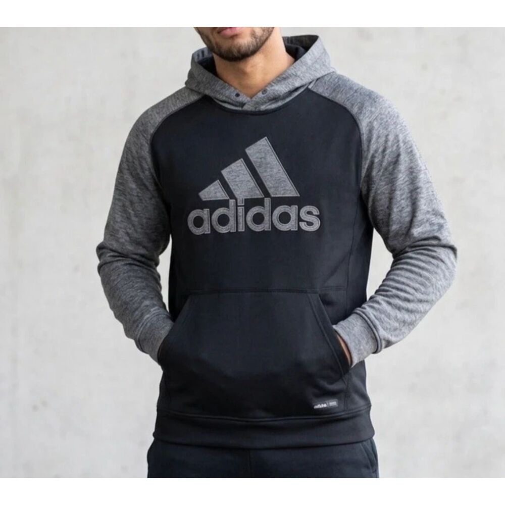 Adidas Pullover Hoodie Mens Tall Sz L Stitched Spell out Mesh Lined Hood